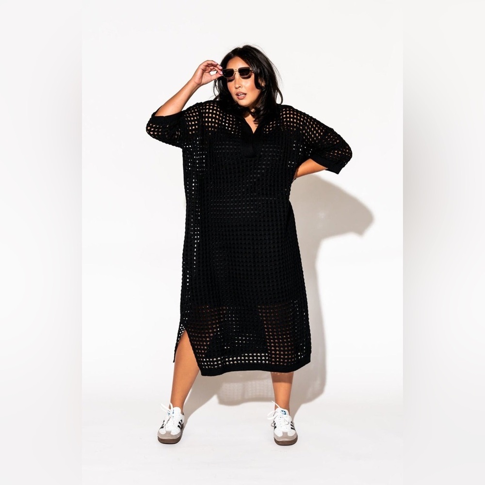 Dressed in LALA Black Crochet Dress Size L/XL 2 piece set